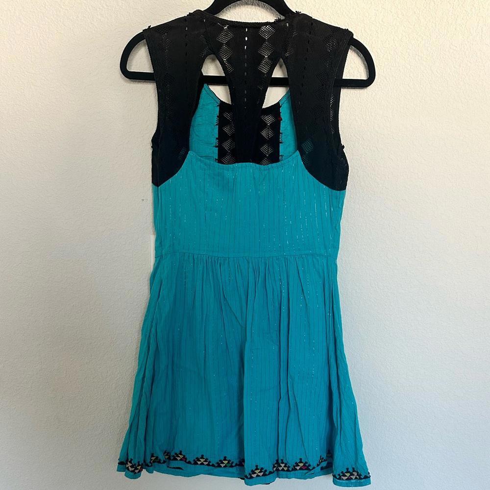 Free People Water Lily Embroidered Turquoise Blue Dress 4 - Picture 7 of 9